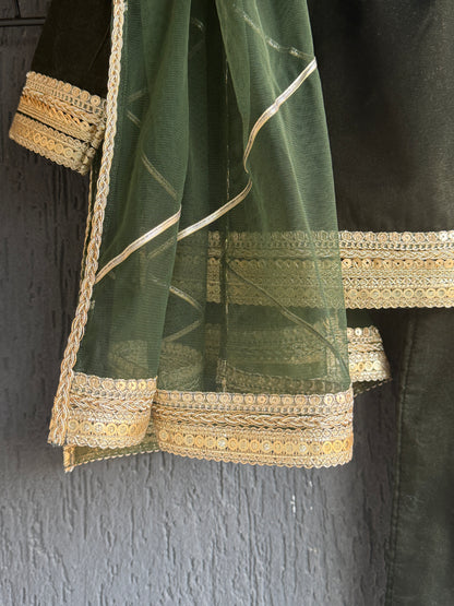 Bottle Green velvet kurta set