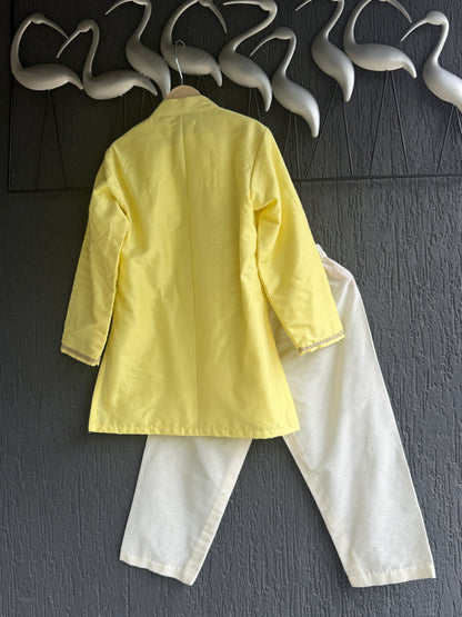 Yellow Embroidered Sequined Yoke kurta Pyjama Set