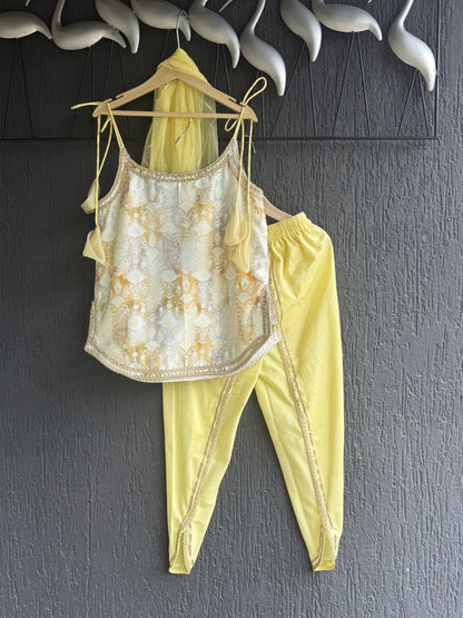 Yellow Sequined Strapy kurta Dhoti Set