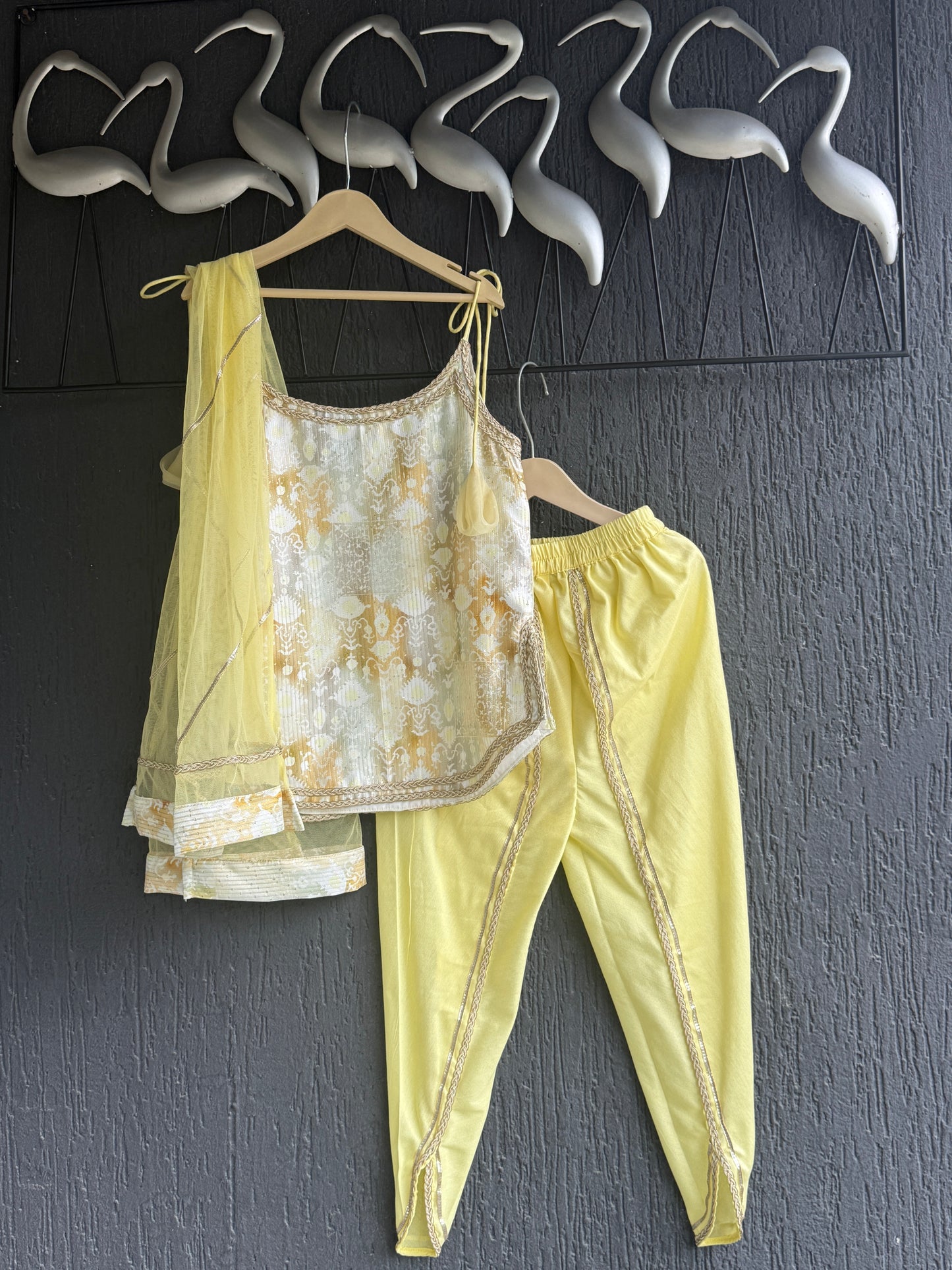 Yellow Sequined Strapy kurta Dhoti Set