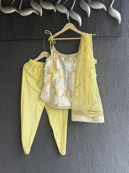 Yellow Sequined Strapy kurta Dhoti Set