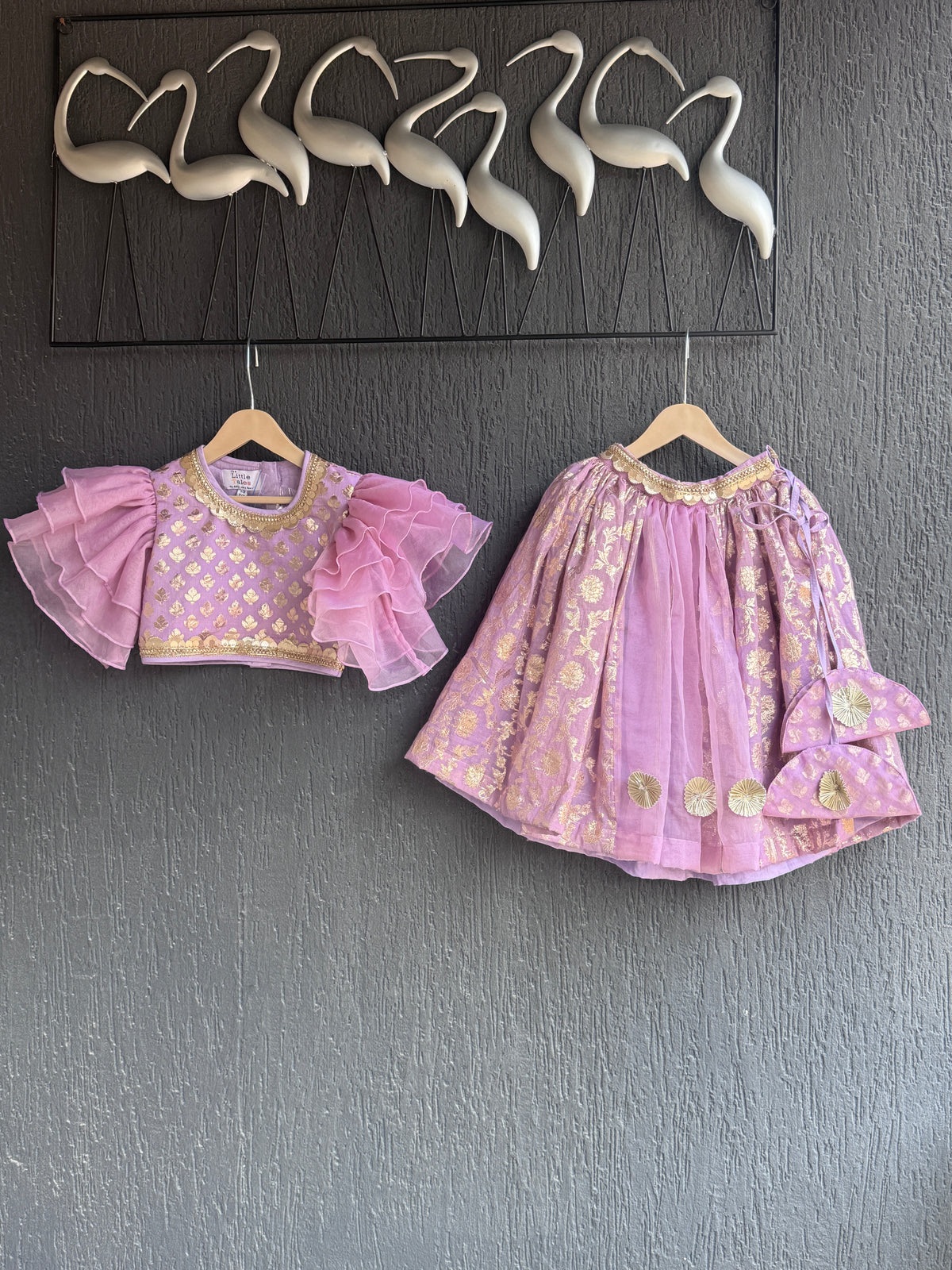 Lavendar Chanderi Frill Lehnga set