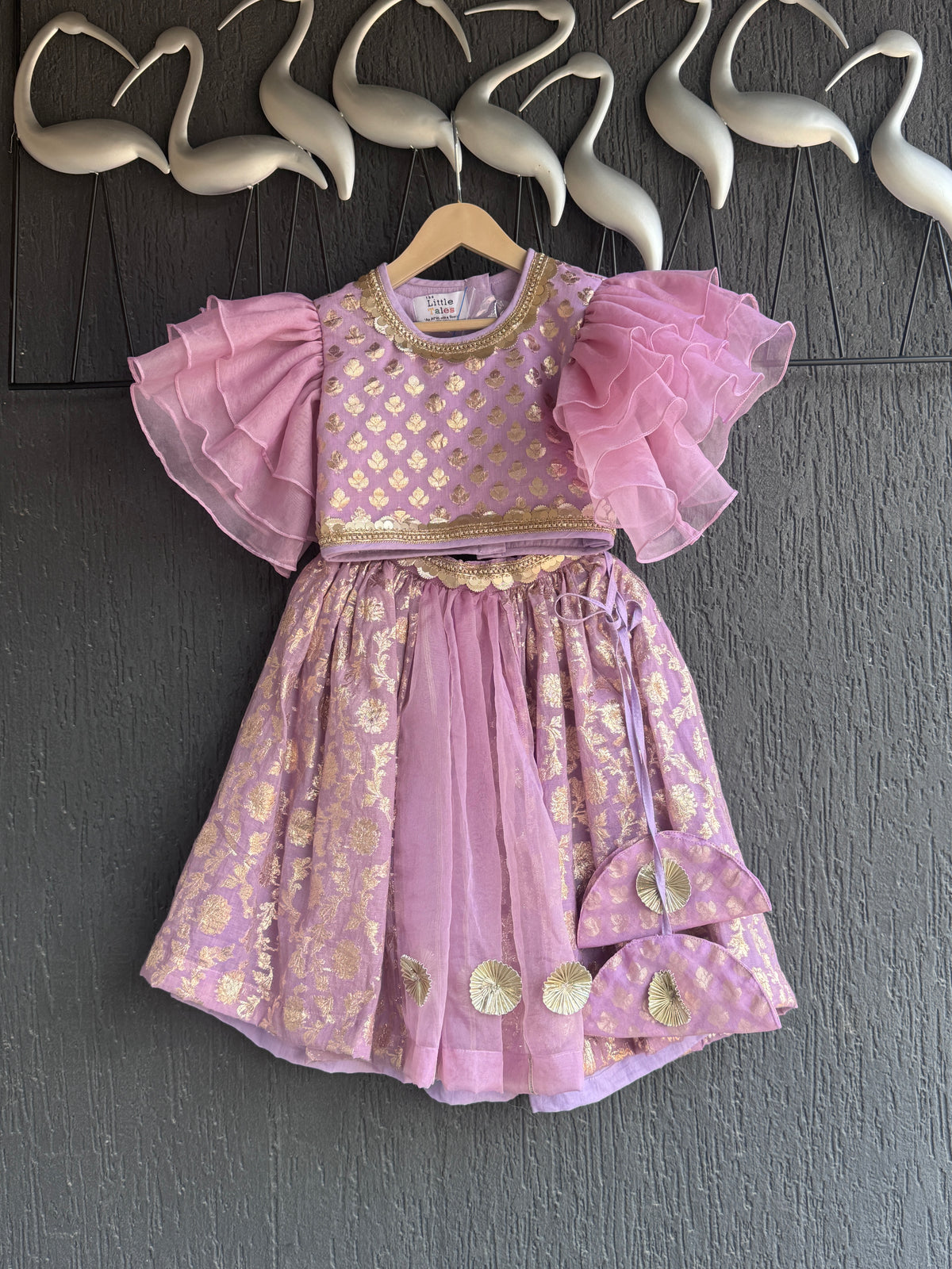Lavendar Chanderi Frill Lehnga set