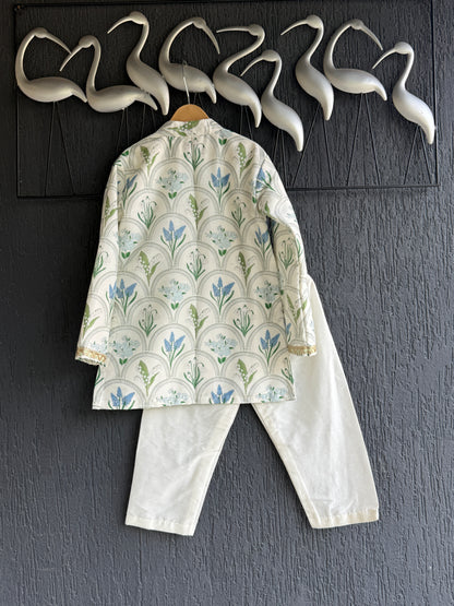 off white blue flower print kurta set