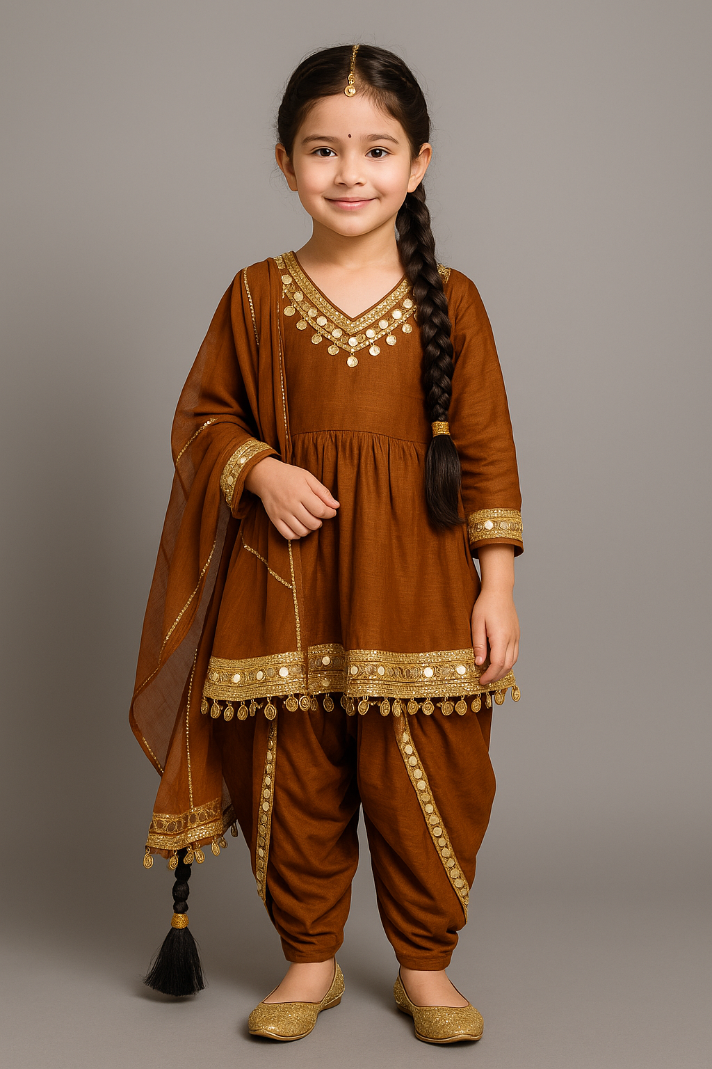 Brown Mirror Flared Kurta dhoti set