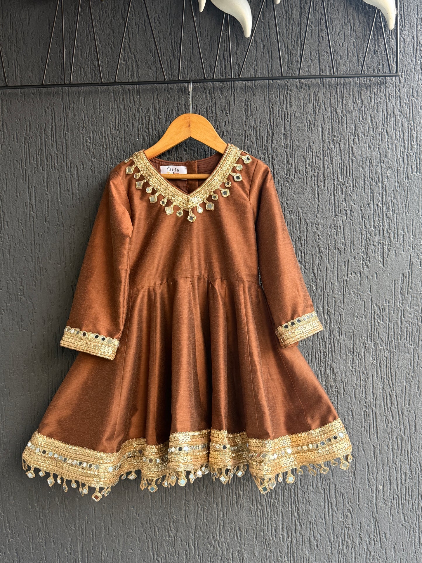 Brown Mirror Flared Kurta dhoti set