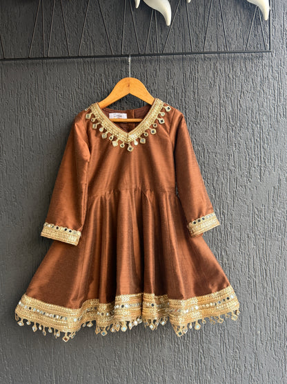 Brown Mirror Flared Kurta dhoti set