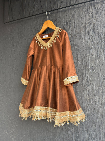 Brown Mirror Flared Kurta dhoti set