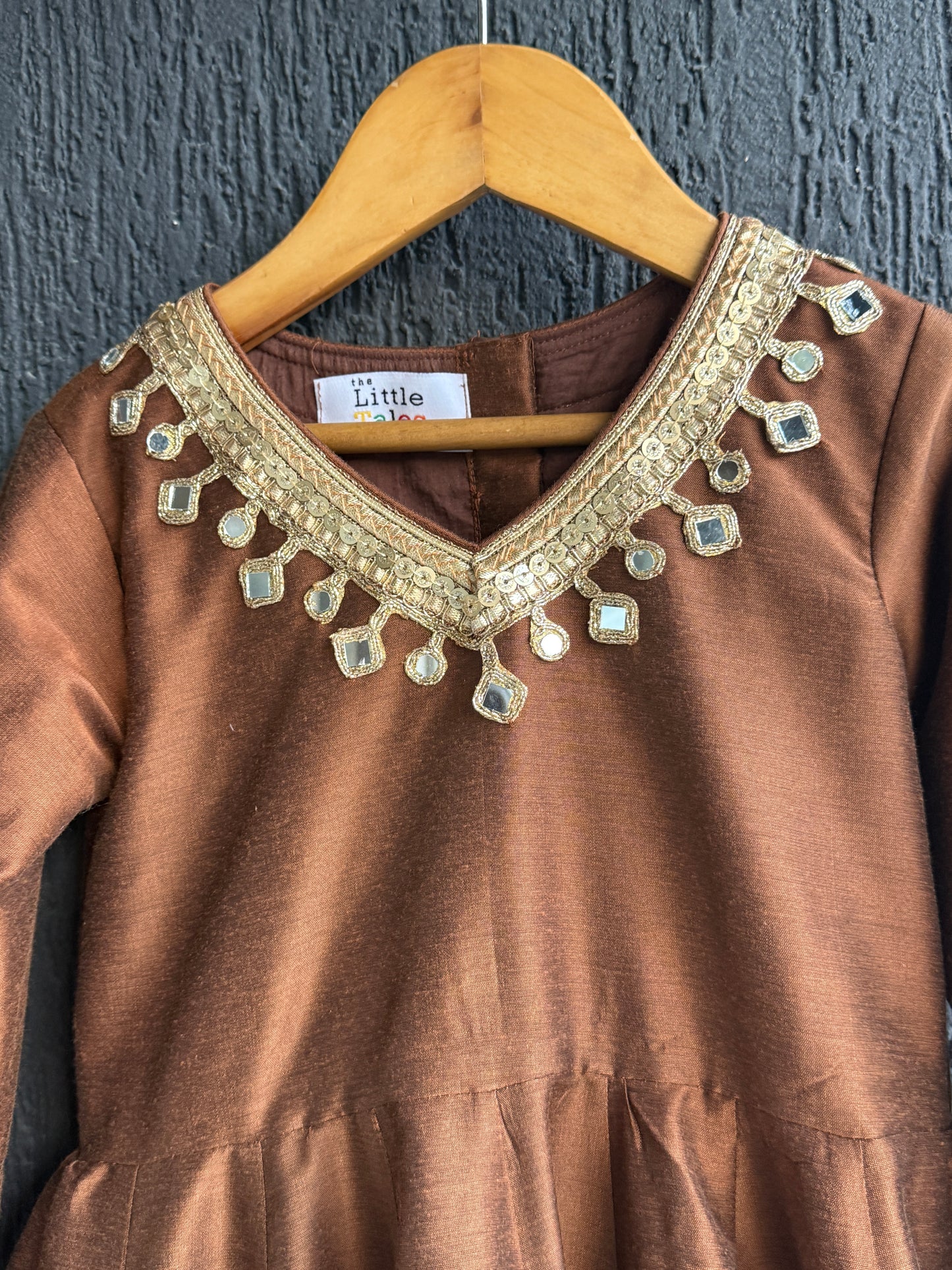 Brown Mirror Flared Kurta dhoti set