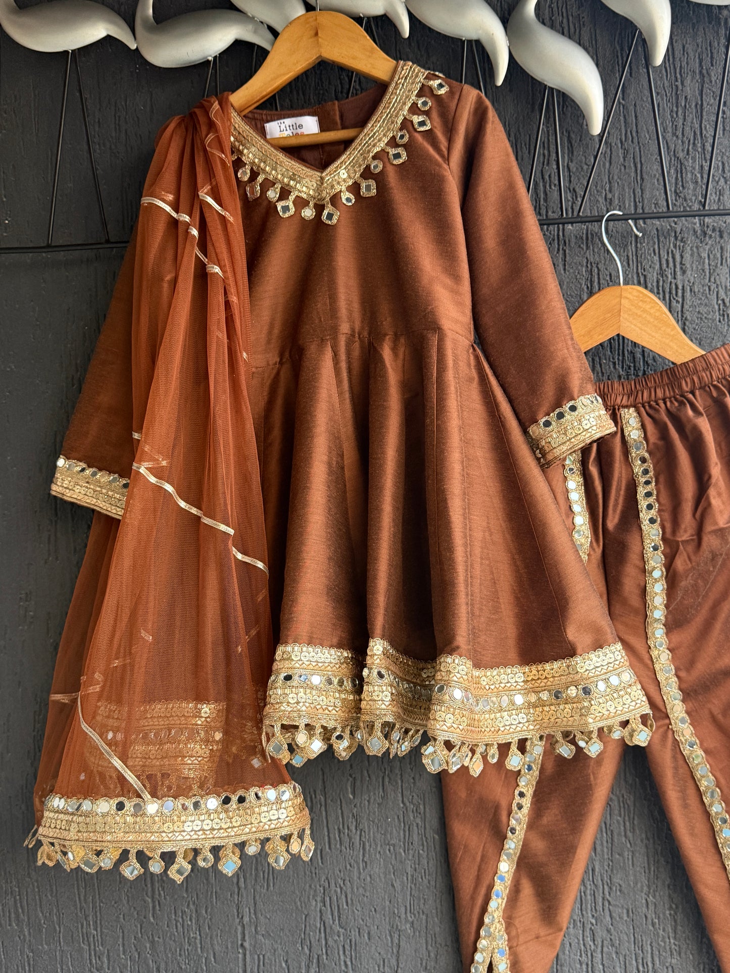 Brown Mirror Flared Kurta dhoti set