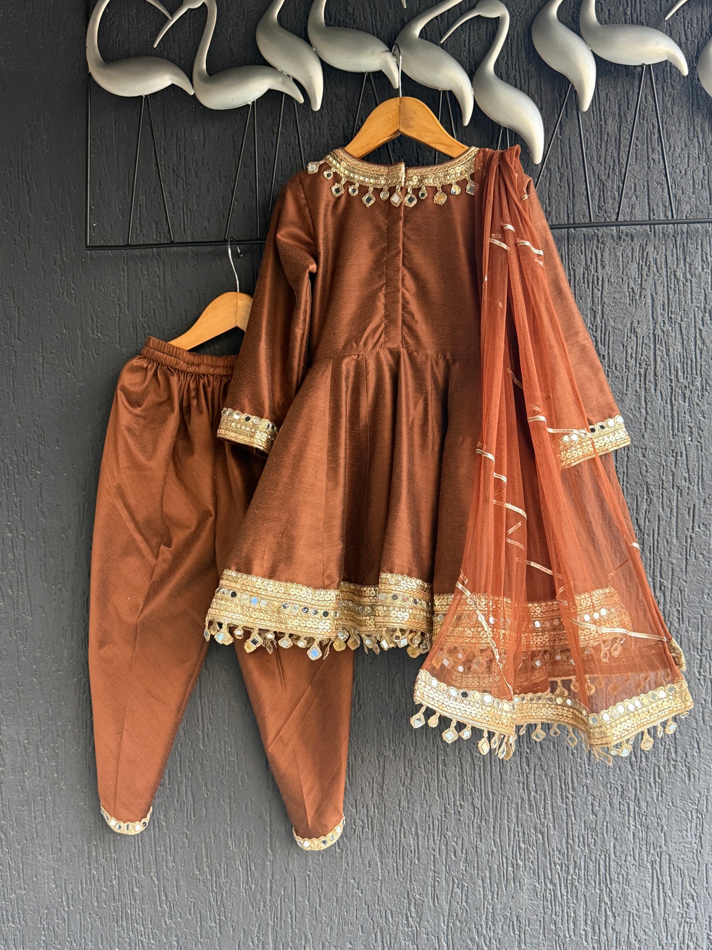 Brown Mirror Flared Kurta dhoti set