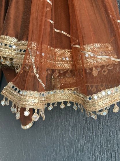 Brown Mirror Flared Kurta dhoti set