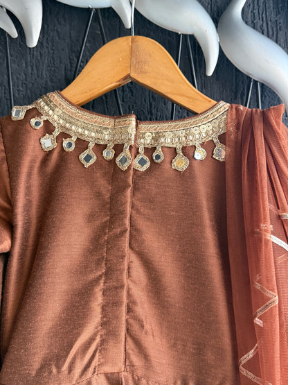 Brown Mirror Flared Kurta dhoti set