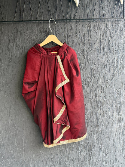 Deep red brocade blouse with Drape skirt