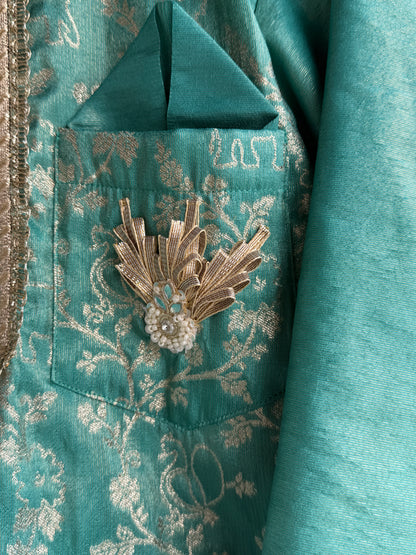 Pastel Green Chanderi Embrodriery Kurta and Off White White Pyjama