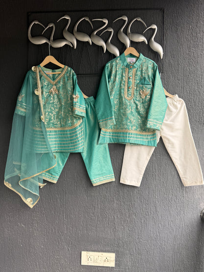 Pastel Green chanderi kurta  set