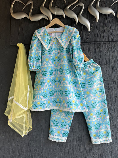 Quirky horse printed collared kurta set
