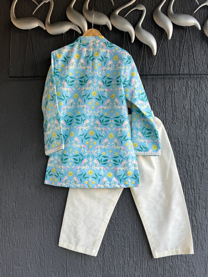 Horse Print Kurta & Off White Pyjama