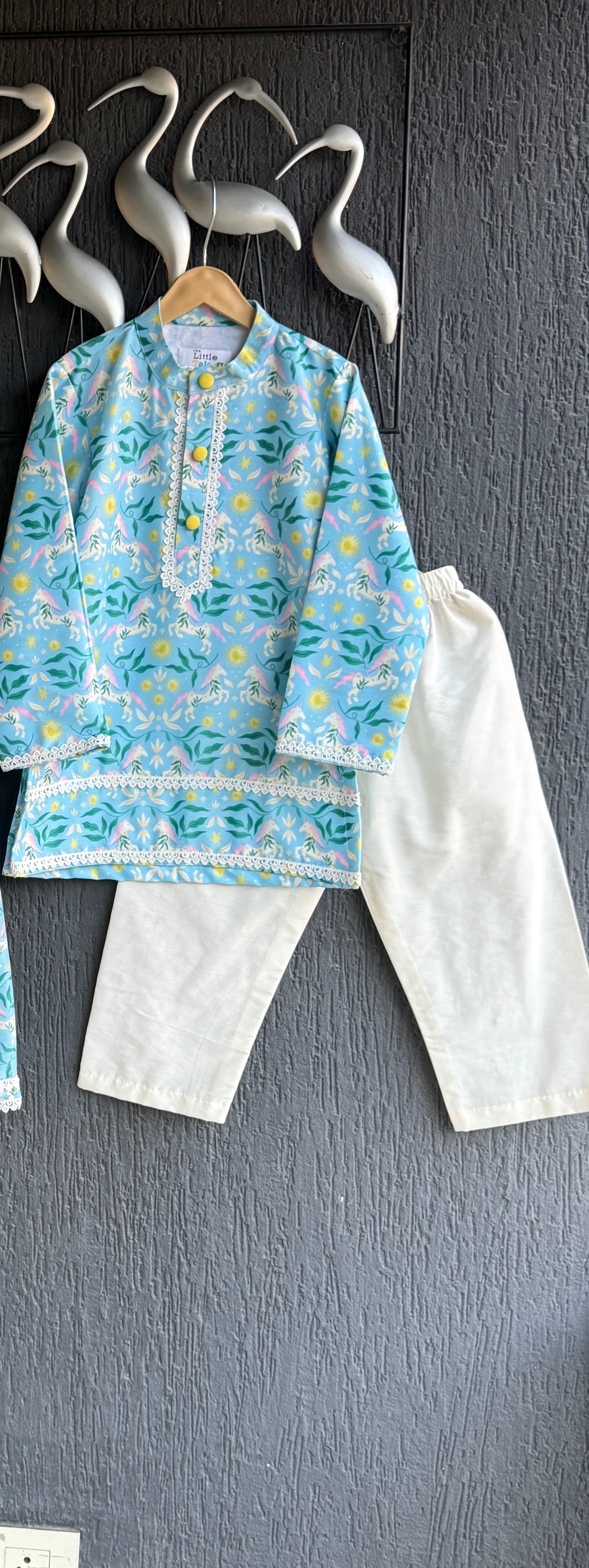 Horse Print Kurta & Off White Pyjama