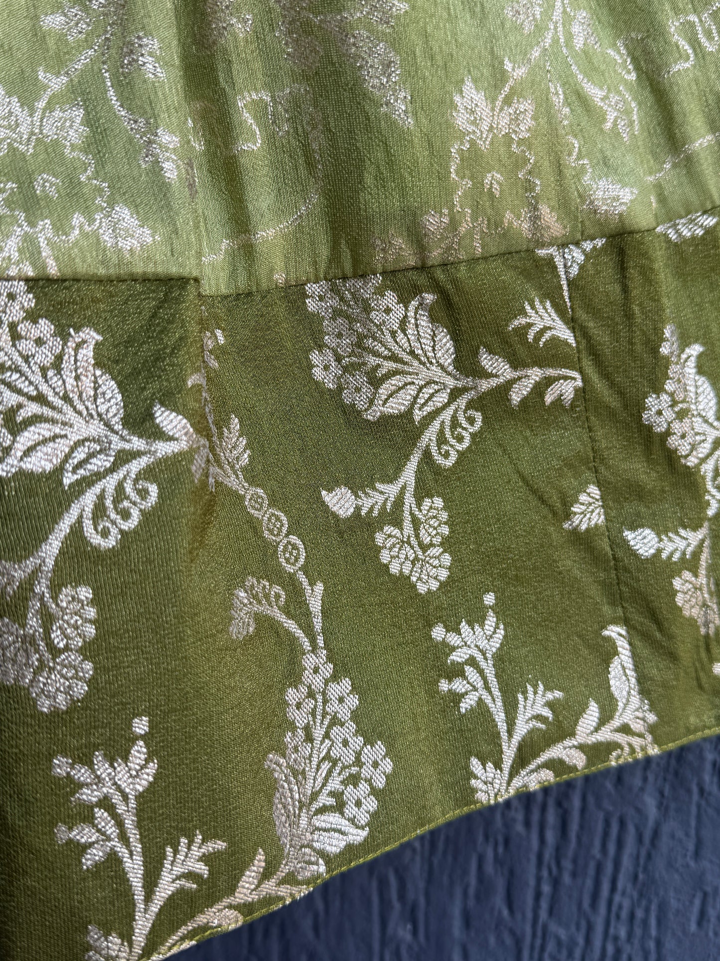 Olive green full length anarkali with dupatta and potli bag