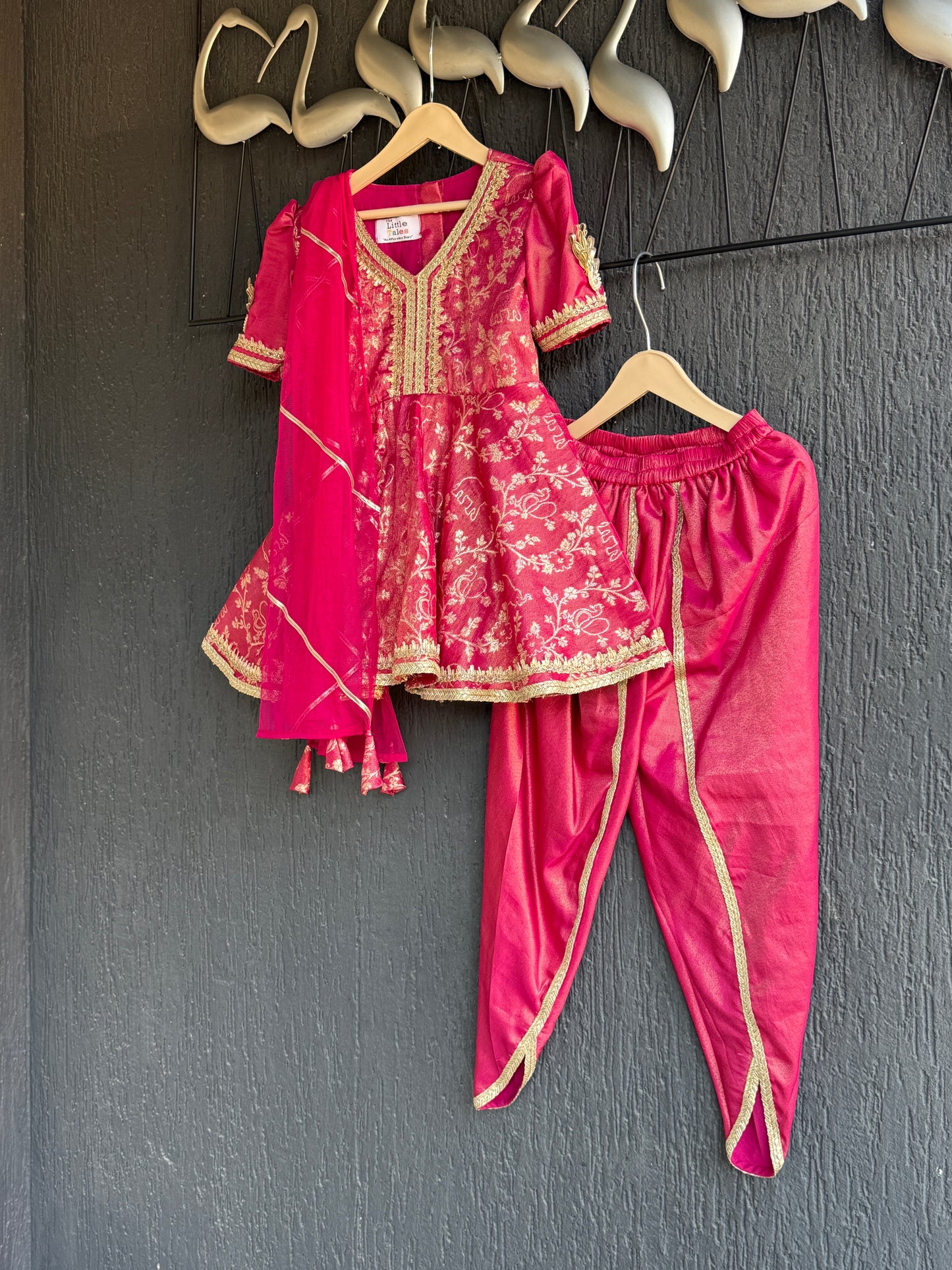 Fuschia pink chanderi frock style dhoti set