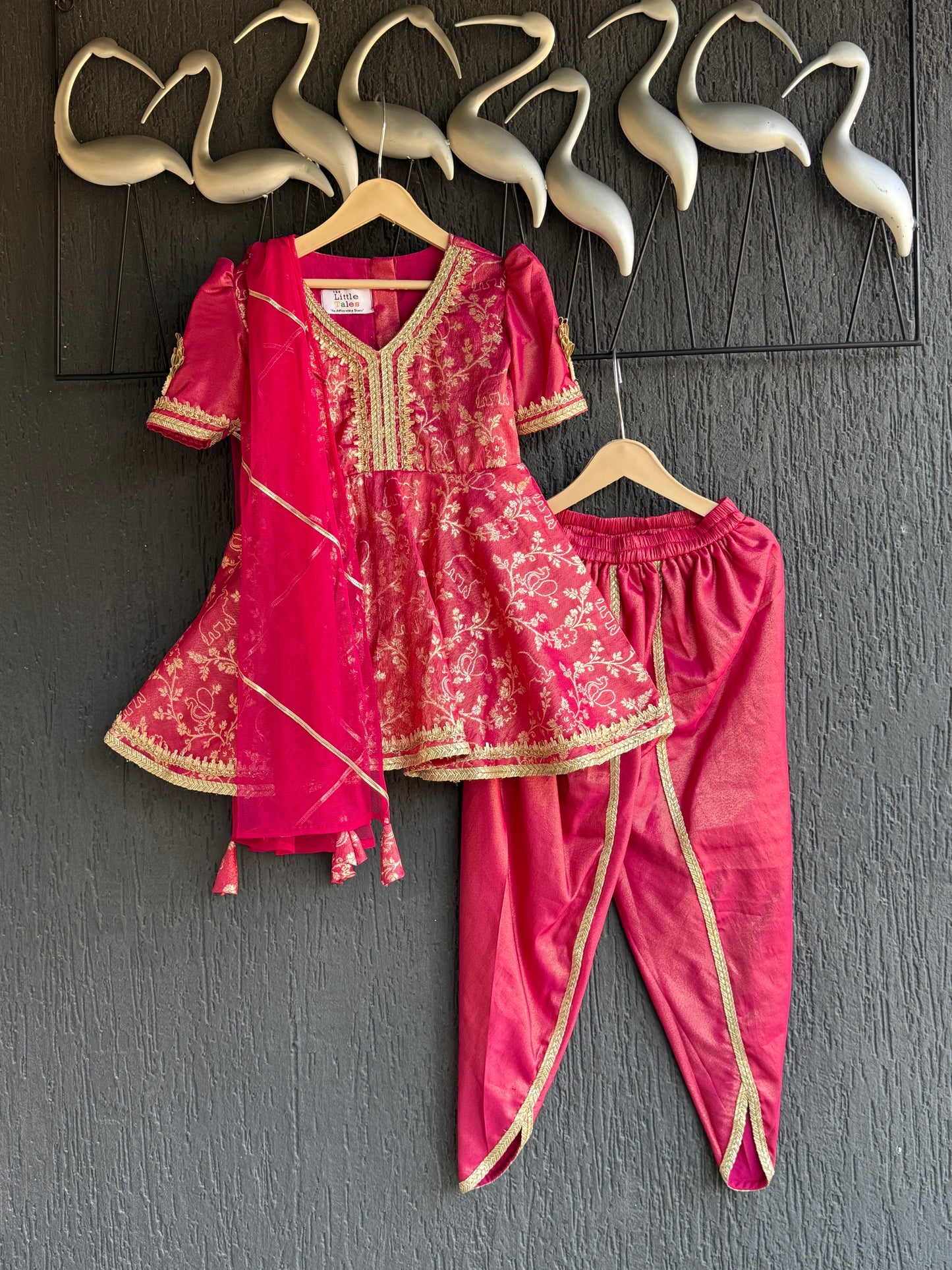 Fuschia pink chanderi frock style dhoti set