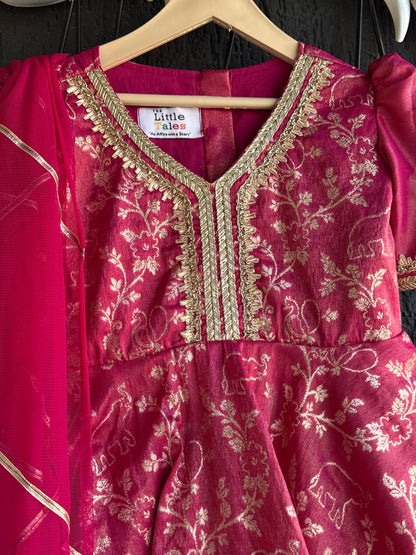 Fuschia pink chanderi frock style dhoti set