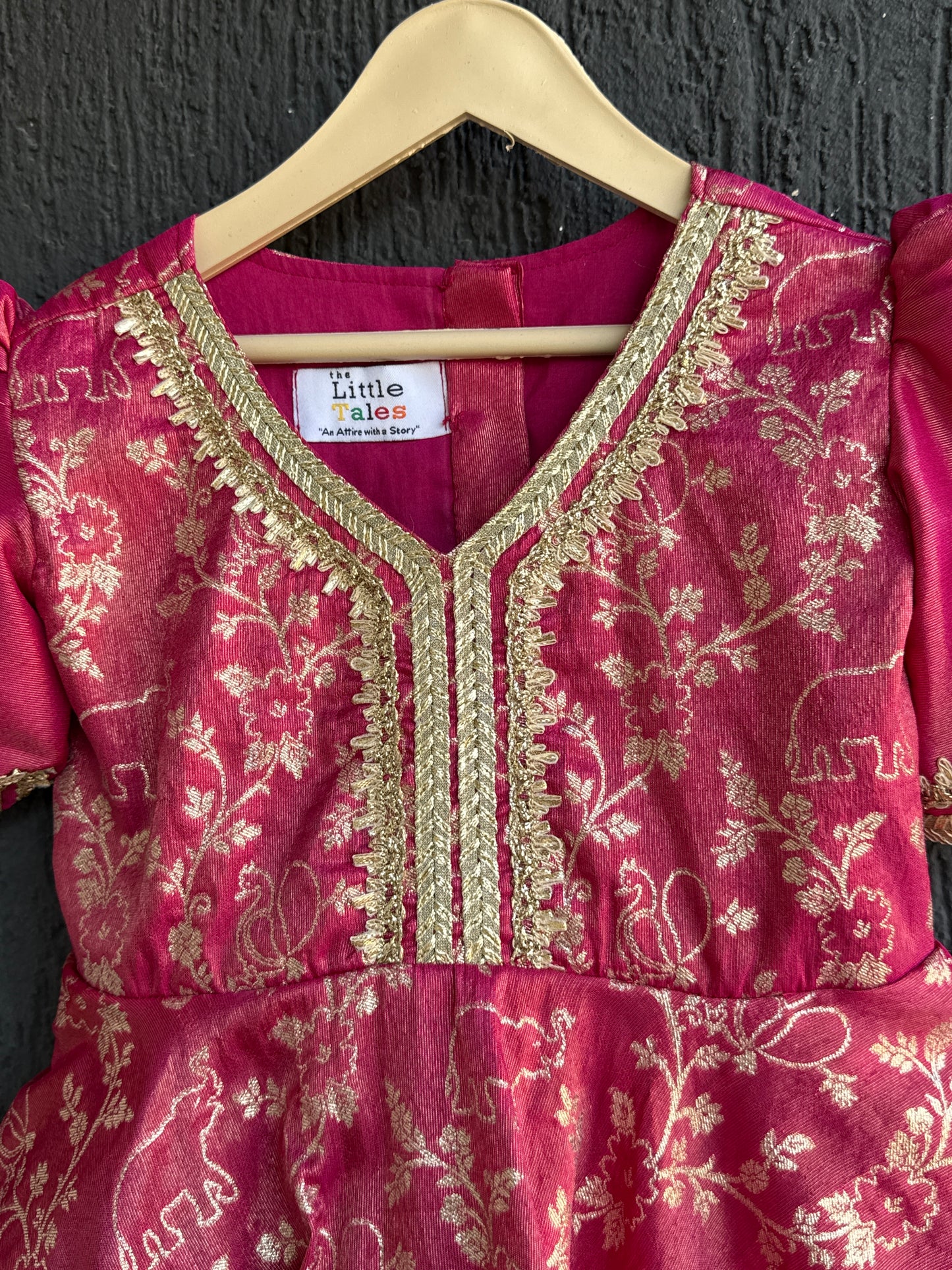 Fuschia pink chanderi frock style dhoti set