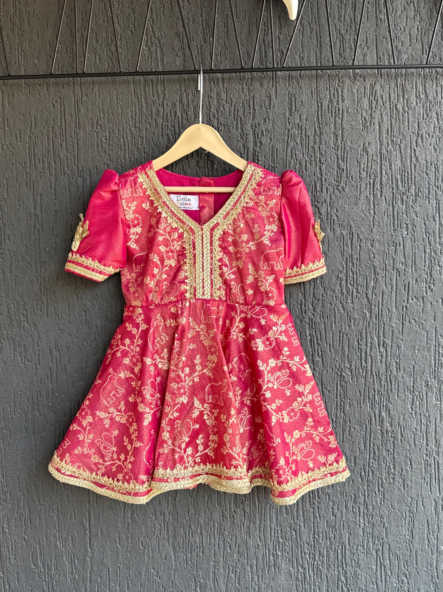 Fuschia pink/Yellow  chanderi frock style dhoti set