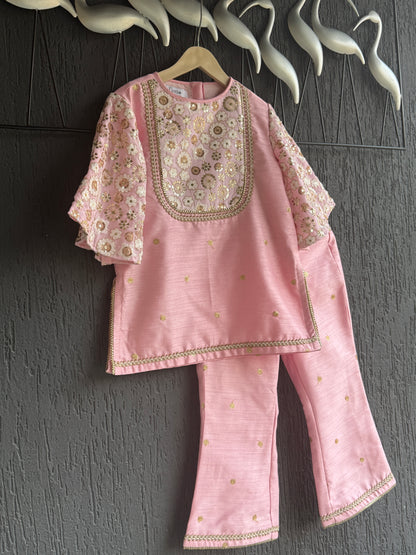 Baby Pink silk embroidered cord set