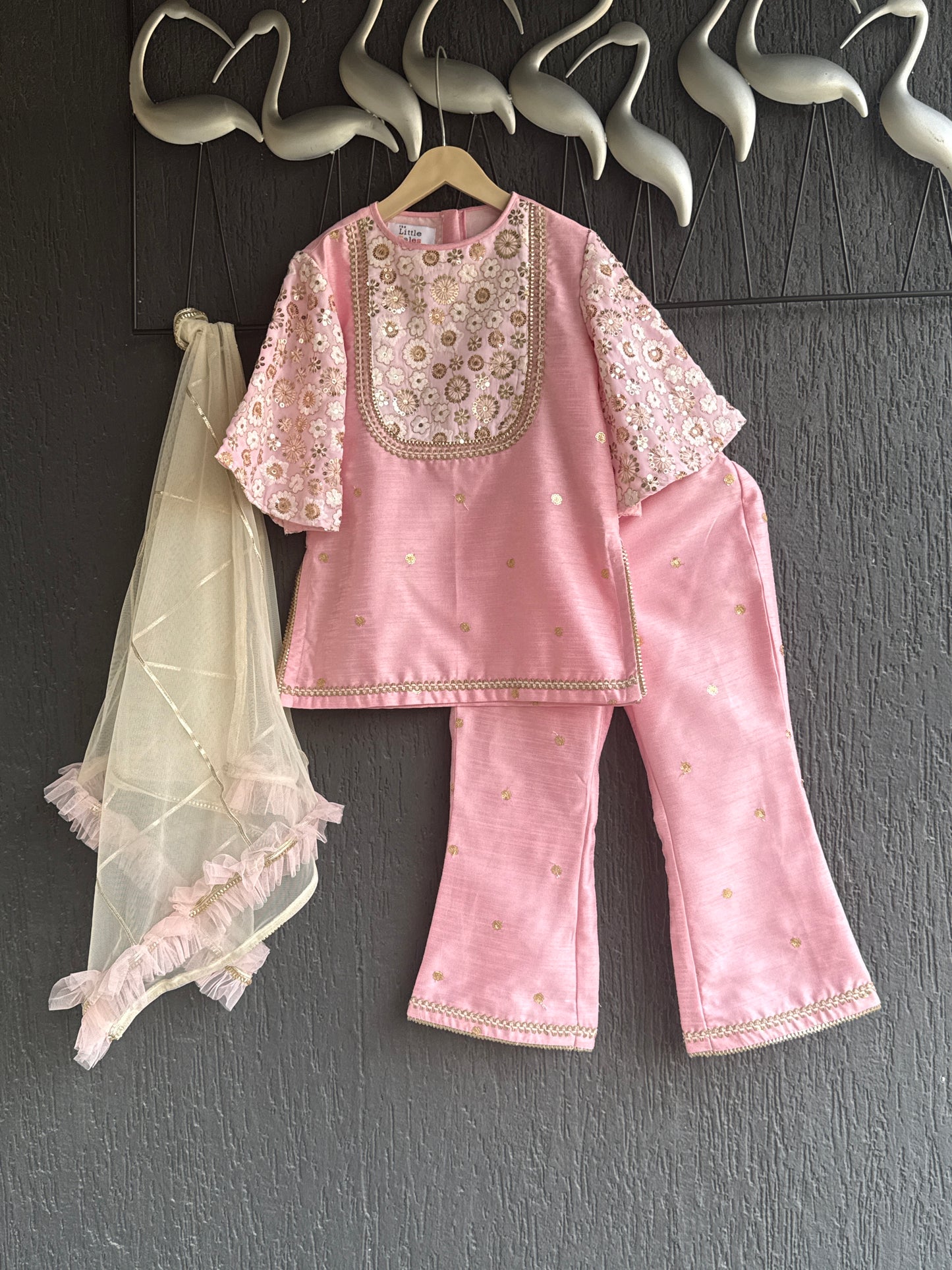 Baby Pink silk embroidered cord set