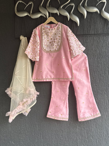 Baby Pink silk embroidered cord set