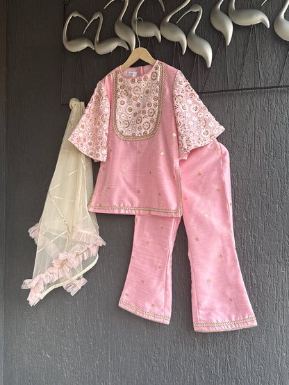 Baby Pink silk embroidered cord set