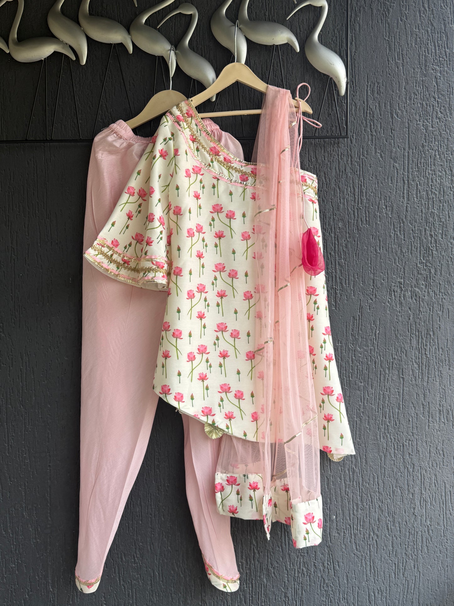Oneoff Shoulder Lotus Print Dhoti Set