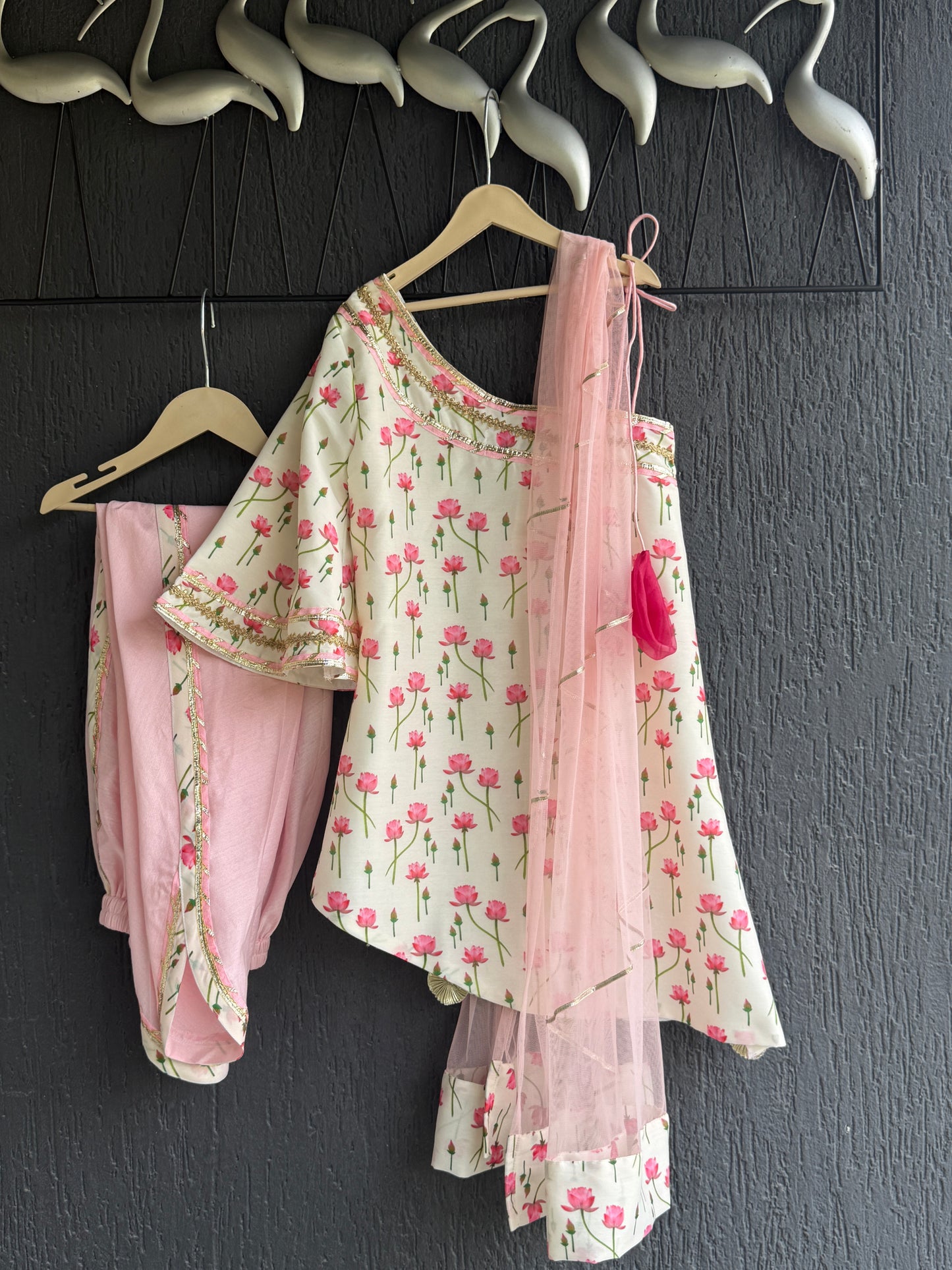 Oneoff Shoulder Lotus Print Dhoti Set