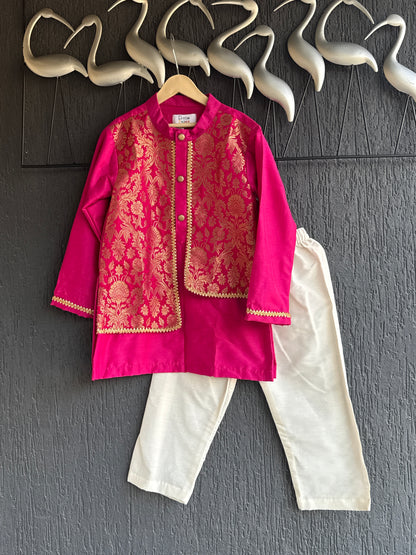 Pink Kurta with Brocade attached Jacket and Pyjama