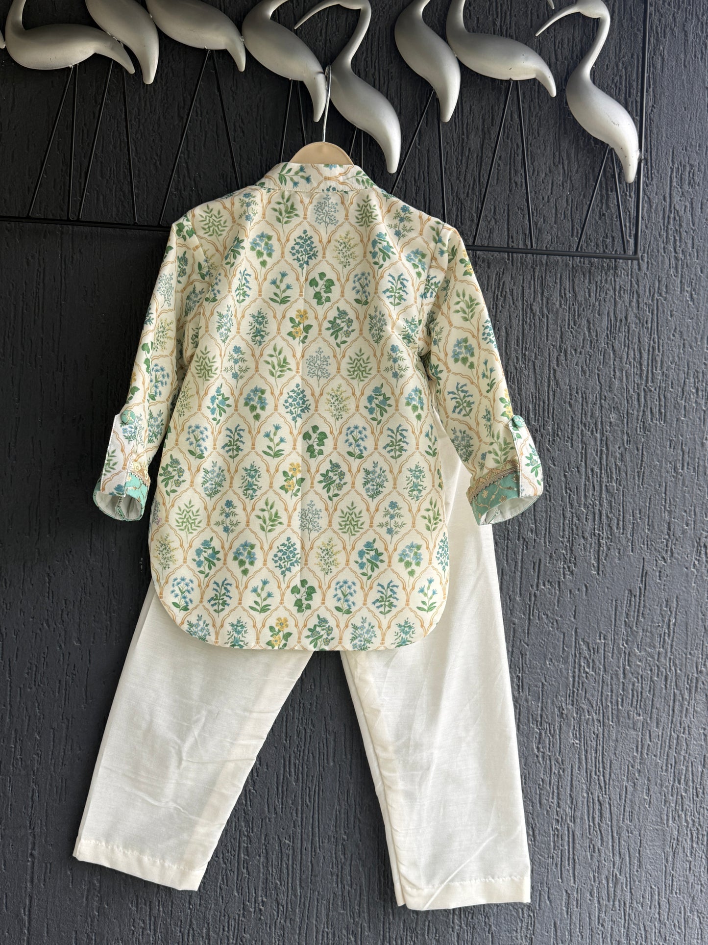 Off white Kurta with Chanderi hem finishings