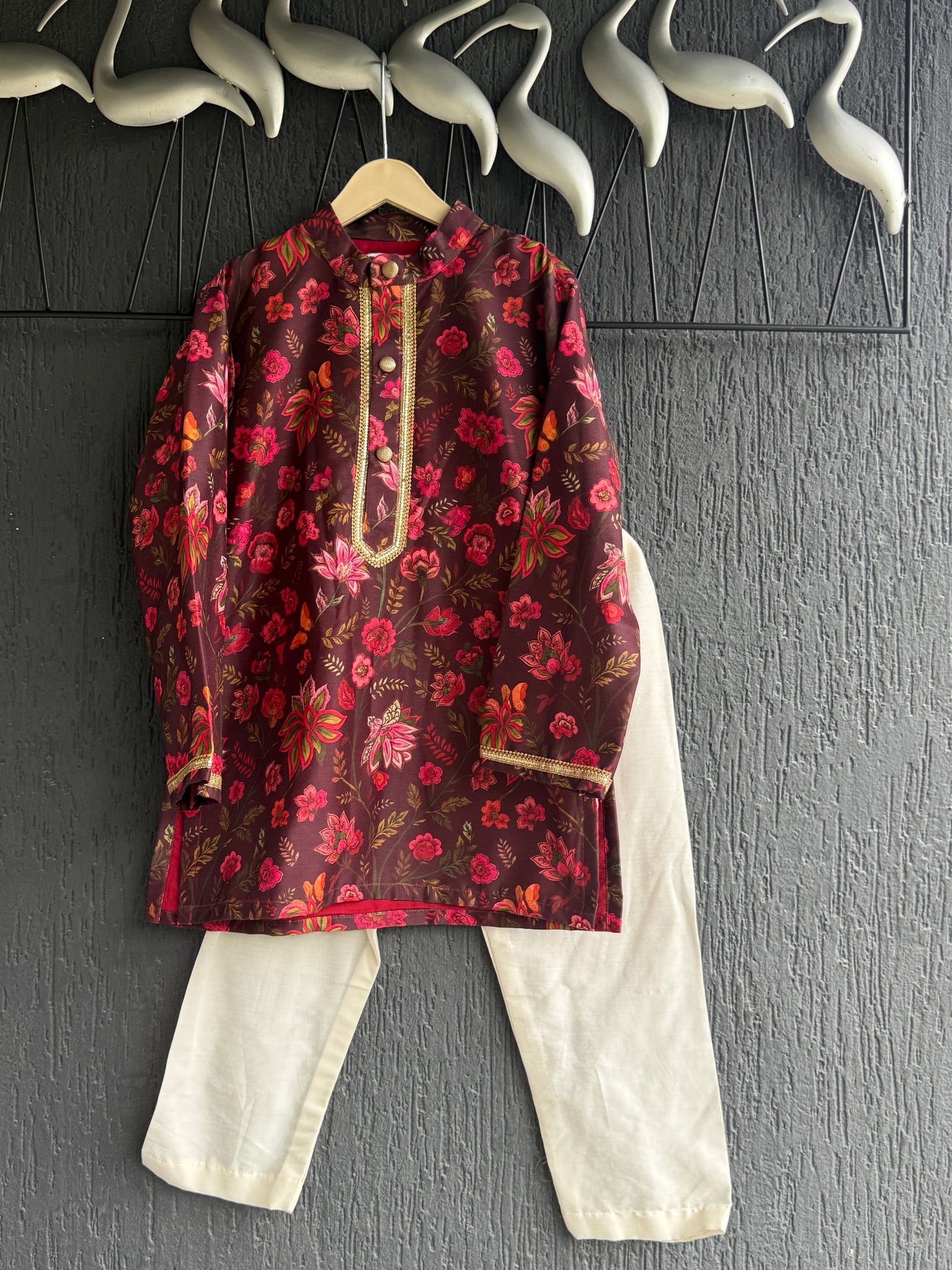 Deep Red Printed Kurta with Pyjamas