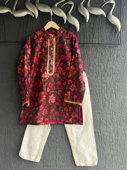 Deep Red Printed Kurta with Pyjamas