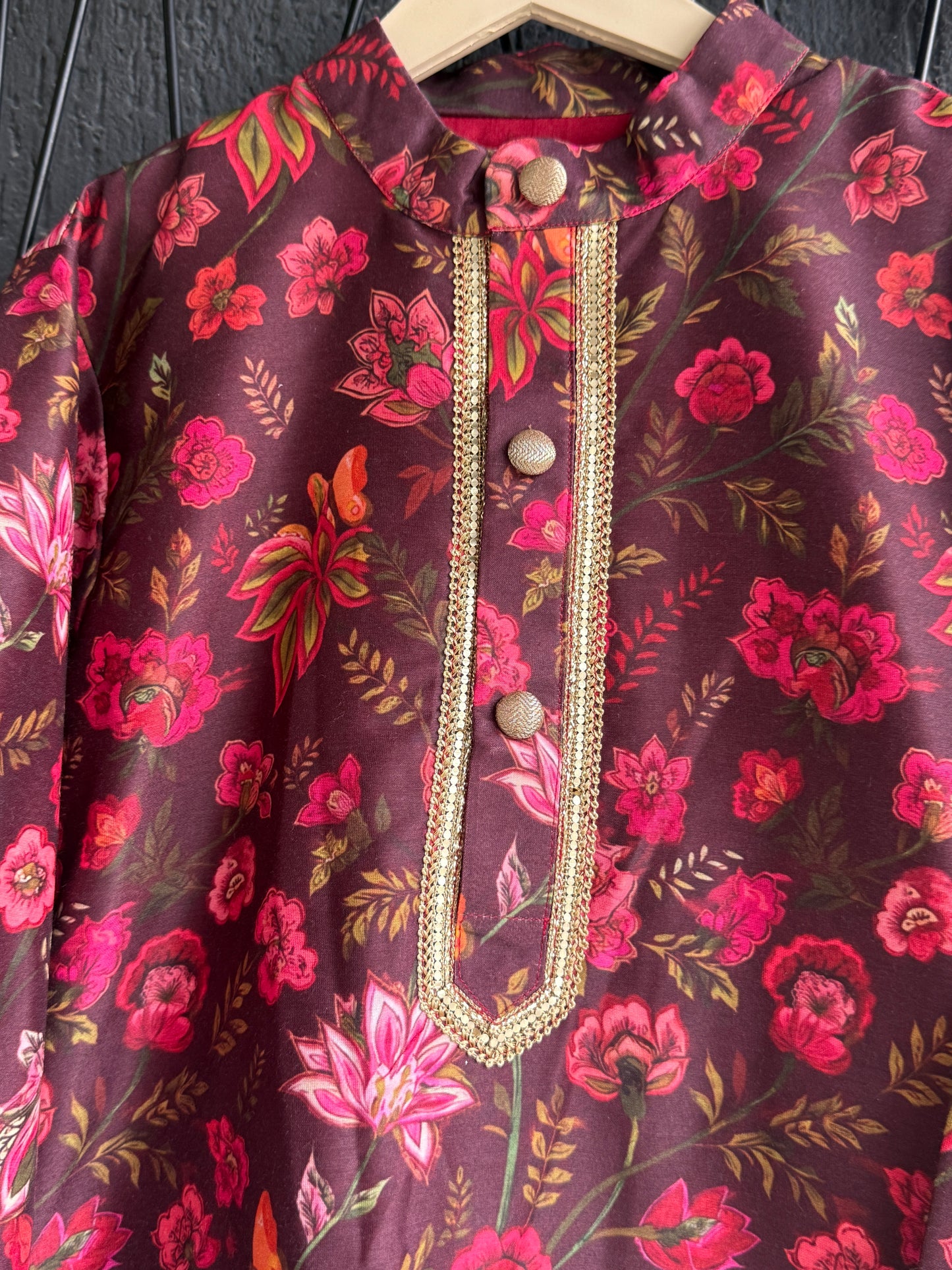 Deep Red Printed Kurta with Pyjamas