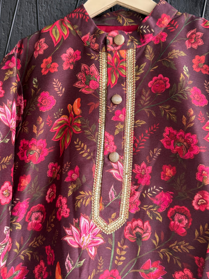 Deep Red Printed Kurta with Pyjamas