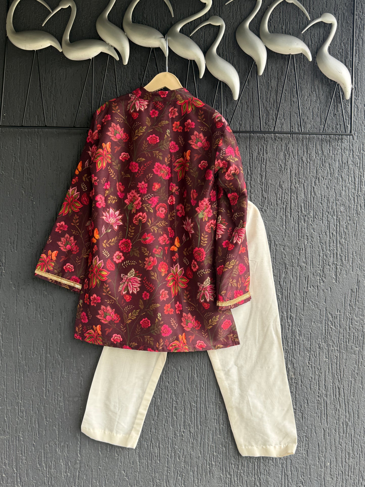 Deep Red Printed Kurta with Pyjamas