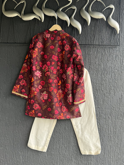 Deep Red Printed Kurta with Pyjamas
