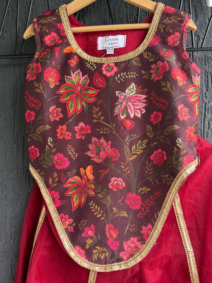 Maroon Printed Crop Top Pallazo set