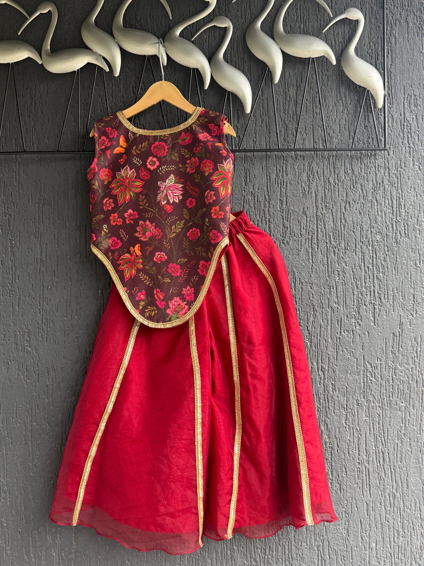 Maroon Printed Crop Top Pallazo set