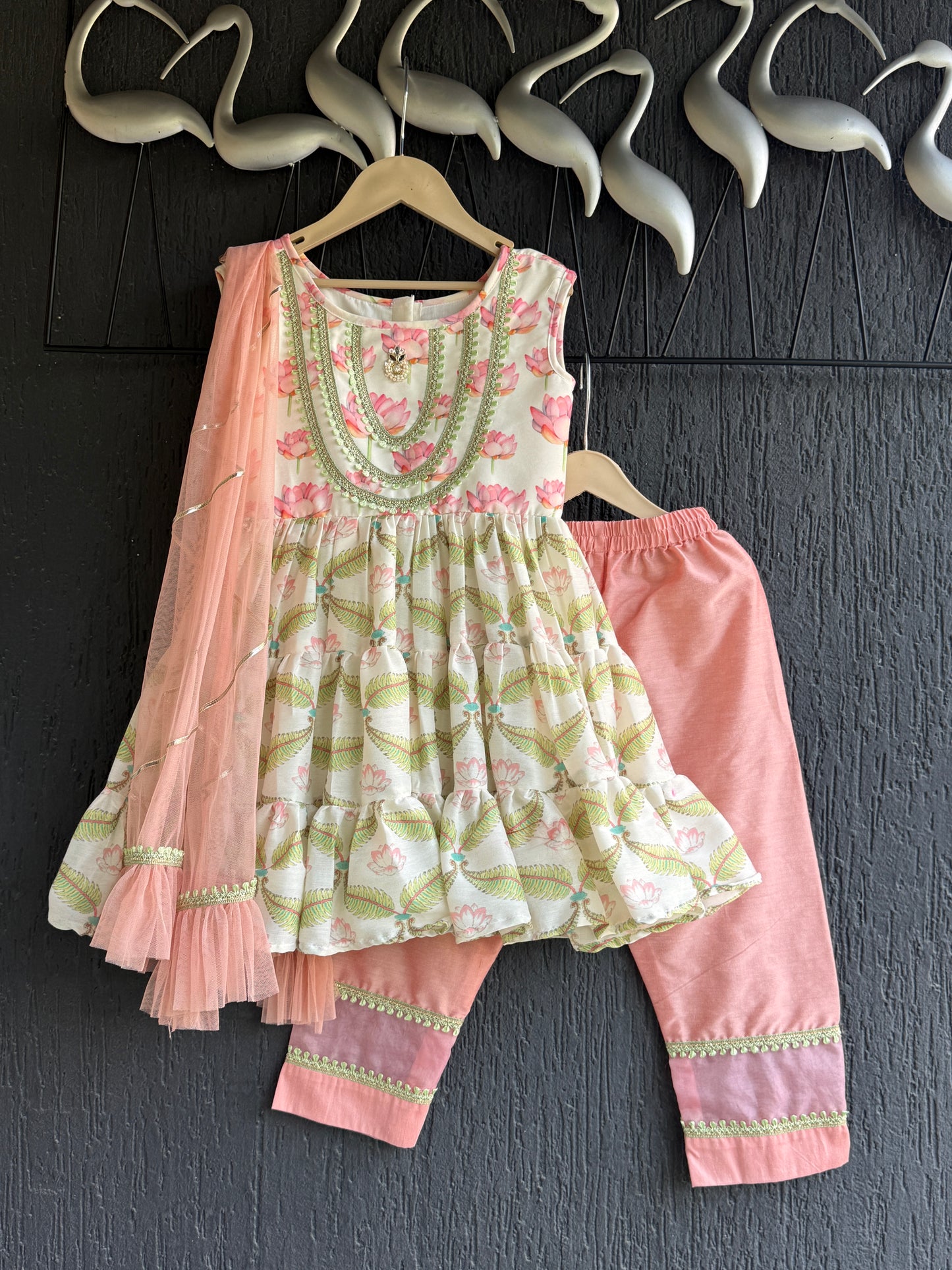 Lotus Print Layered Frock Style Kurta Set