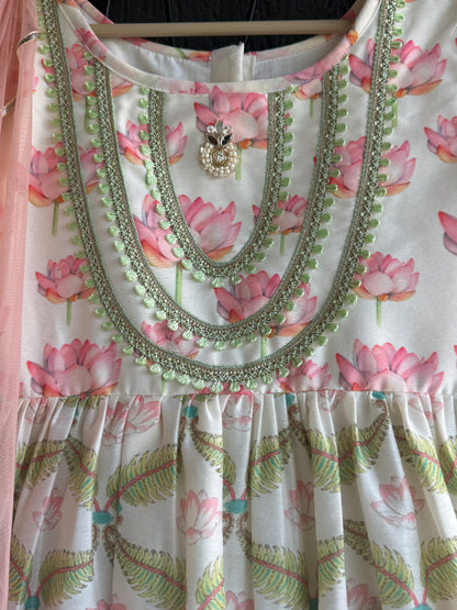 Lotus Print Layered Frock Style Kurta Set