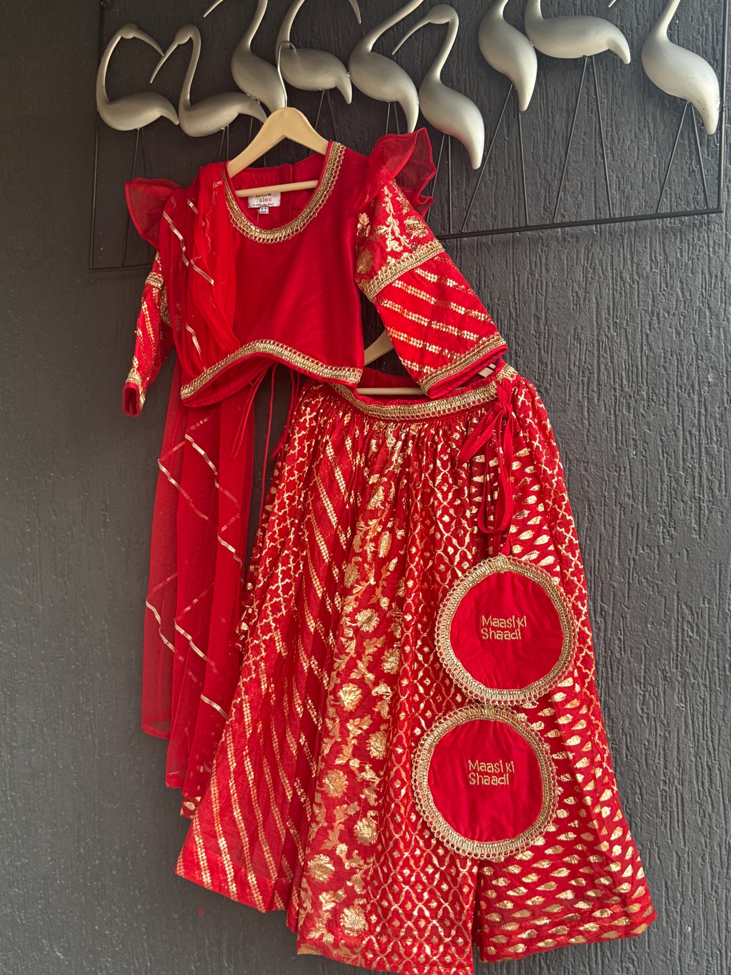 Red Chanderi attached dupatta lehnga set  (MAMA KI SHAADI)