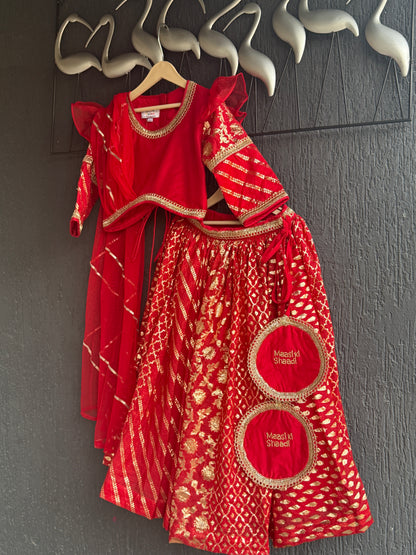 Red Chanderi attached dupatta lehnga set  (MAMA KI SHAADI)