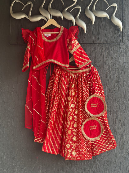 Red Chanderi attached dupatta lehnga set  (MAMA KI SHAADI)